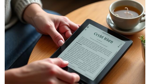 Persona leyendo un blog de salud en una tablet con una taza de té