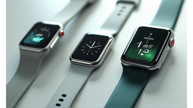Dispositivos wearables modernos sobre una mesa: smartwatch, anillo inteligente, auriculares
